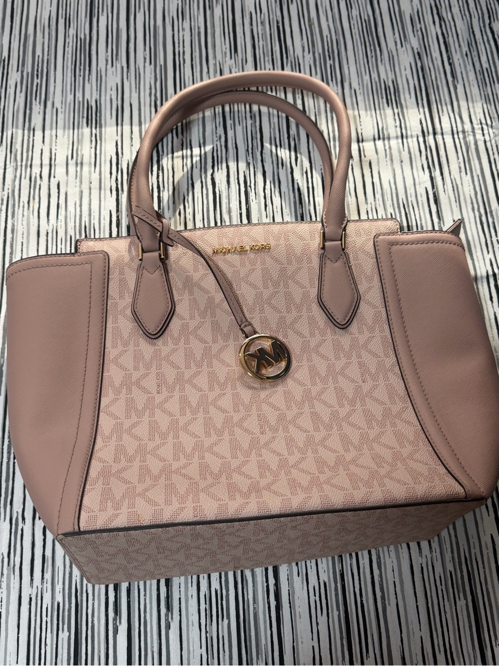 Michael Kors Blush Pink MK Monogram Tote with Gold Accent